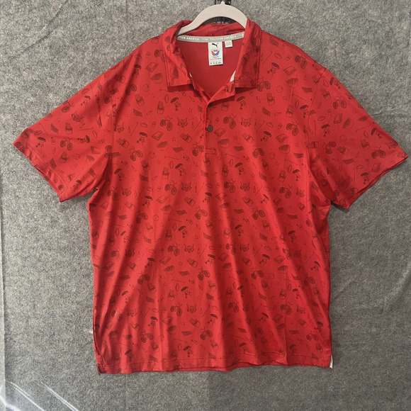 Puma Polo Shirt Mens‎ XL Red All Over Print Volition America Golf - Picture 1 of 9